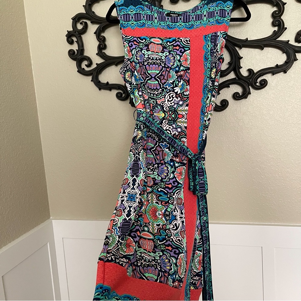 Premise Dress PL Shift Sleeveless Kaleidoscope Print Tie Belt - Picture 5 of 15